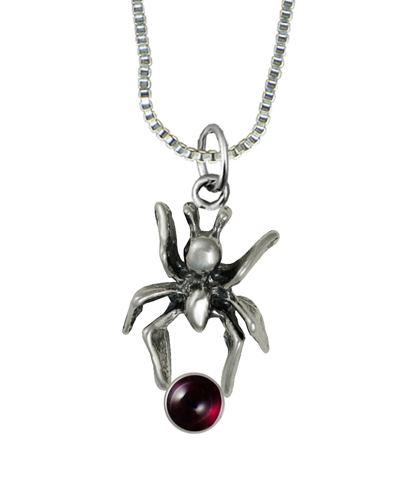 Sterling Silver Little Spider Pendant With Garnet